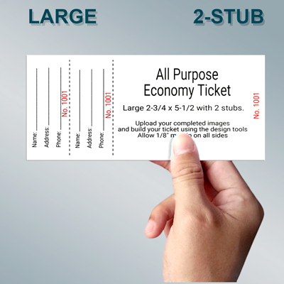 Large Economy Tickets 2-Stub Economy Ticket printing - 2 Stubs