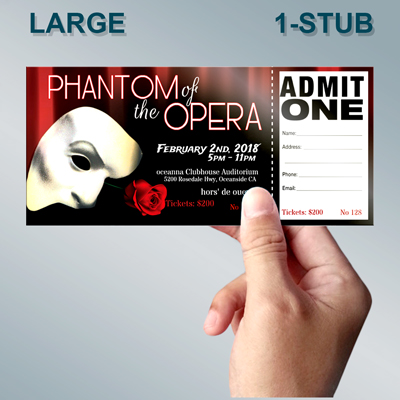 Large Tickets 1-Stub - Quick Turn Premium Event Ticket Printing with One Stub