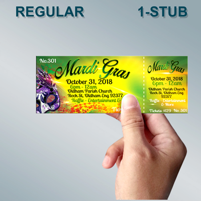 Regular Tickets 1-Stub - Quick Turn Regular Premium Event Ticket Printing with 1 Stub
