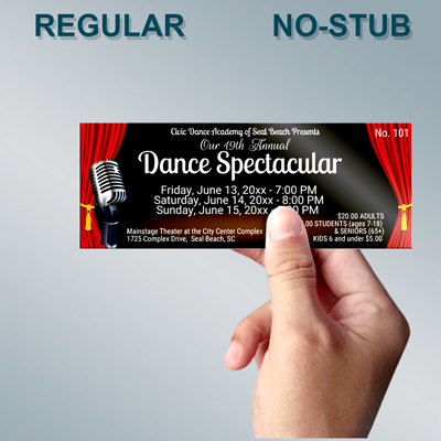 Regular Premium Event Ticket Printing with No Stub