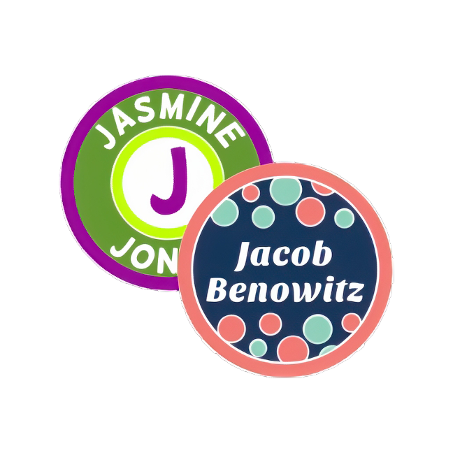 small round name labels .8” x .8"