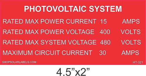 PHOTOVOLTAIC SYSTEM label