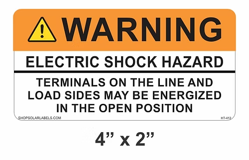 WARNING ELECTRIC SHOCK HAZARD label 4” x 2"