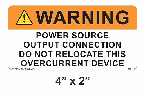WARNING POWER SOURCE OUTPUT CONNECTION label 4” x 2"