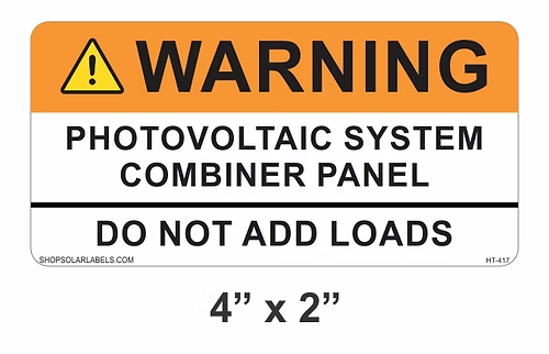 WARNING PHOTOVOLTAIC SYSTEM COMBINER PANEL label 4” x 2"