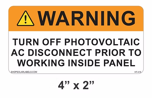 WARNING TURN OFF PHOTOVOLTAIC label 4” x 2"