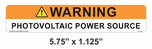 WARNING PHOTOVOLTAIC POWER SOURCE label 4” x 1"