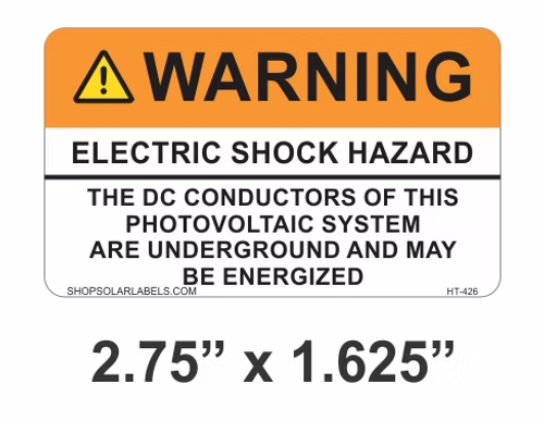 WARNING ELECTRIC SHOCK HAZARD label 2.75” x 1.625"
