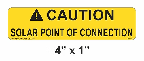 CAUTION SOLAR POINT OF CONNECTION  label 4" × 1"