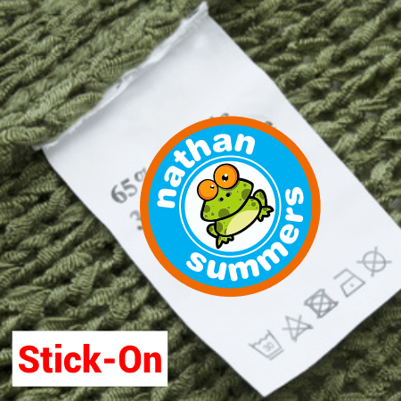 small round label on t shirt tag