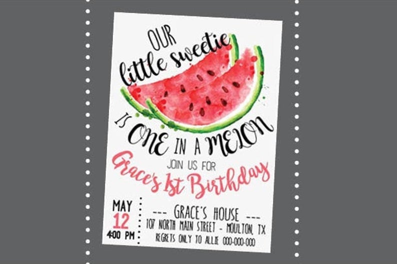 Watermelon Theme Birthday Invite Watermelon Theme Birthday Invite