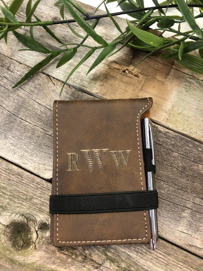 Engraved Leather Notepad with Pen