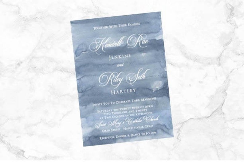 Navy Watercolor Wedding Invitation 1