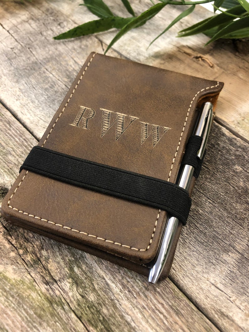 Engraved Leather Notepad with Pen 3