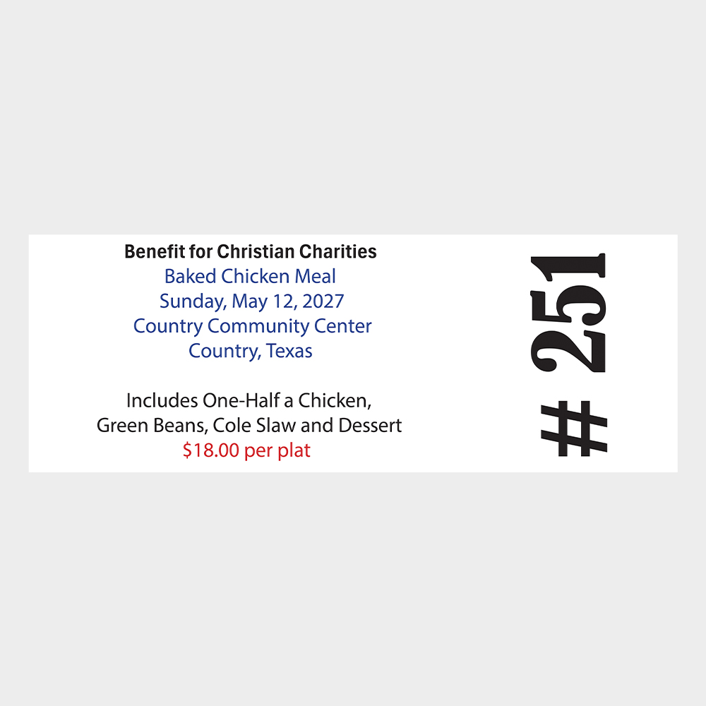 Meal Tickets 2" x 3.5" Numbered 1