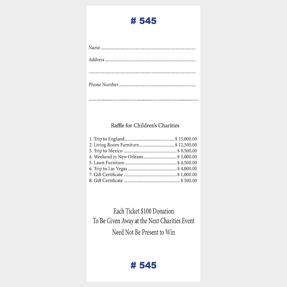 Raffle Tickets 3.5" x 8.5" 1