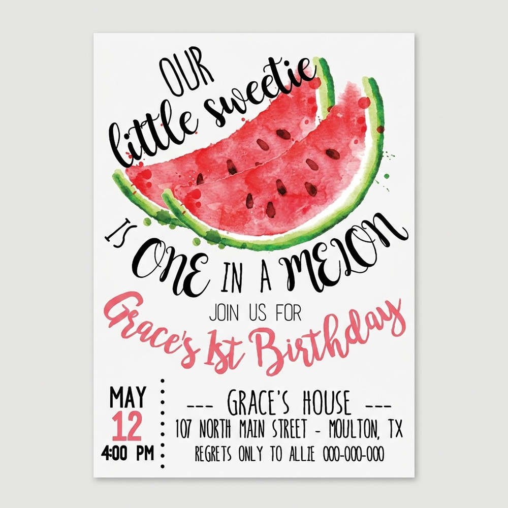 Watermelon Theme Birthday Invite 1