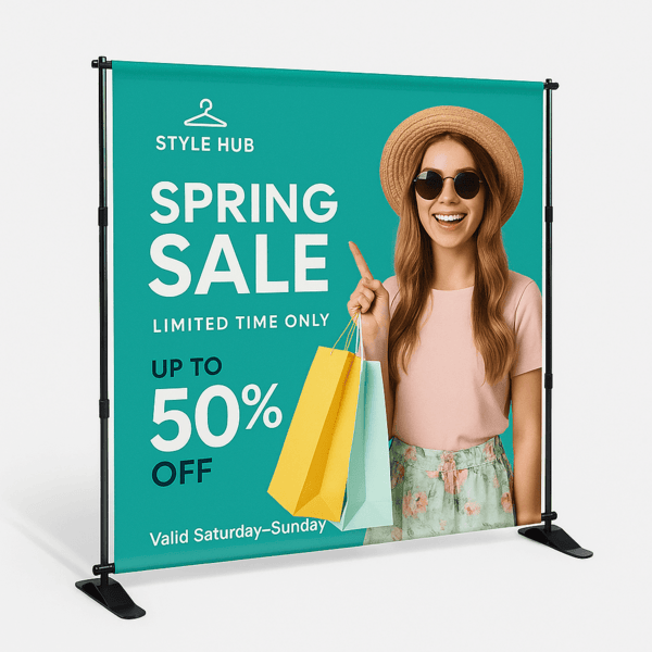 Backdrop Banner — durable banners for storefront displays, trade shows, and events