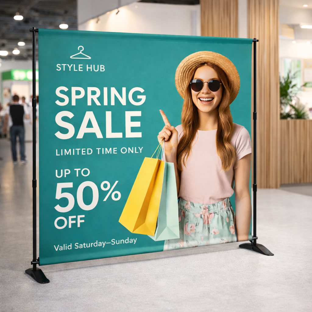 Backdrop Banner — durable banners for storefront displays, trade shows, and events