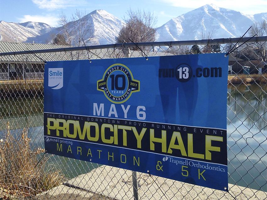 Banner advertisement for a marathon and 5K run.