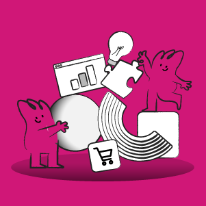 Graphic showing illustrated people excited about growth in company