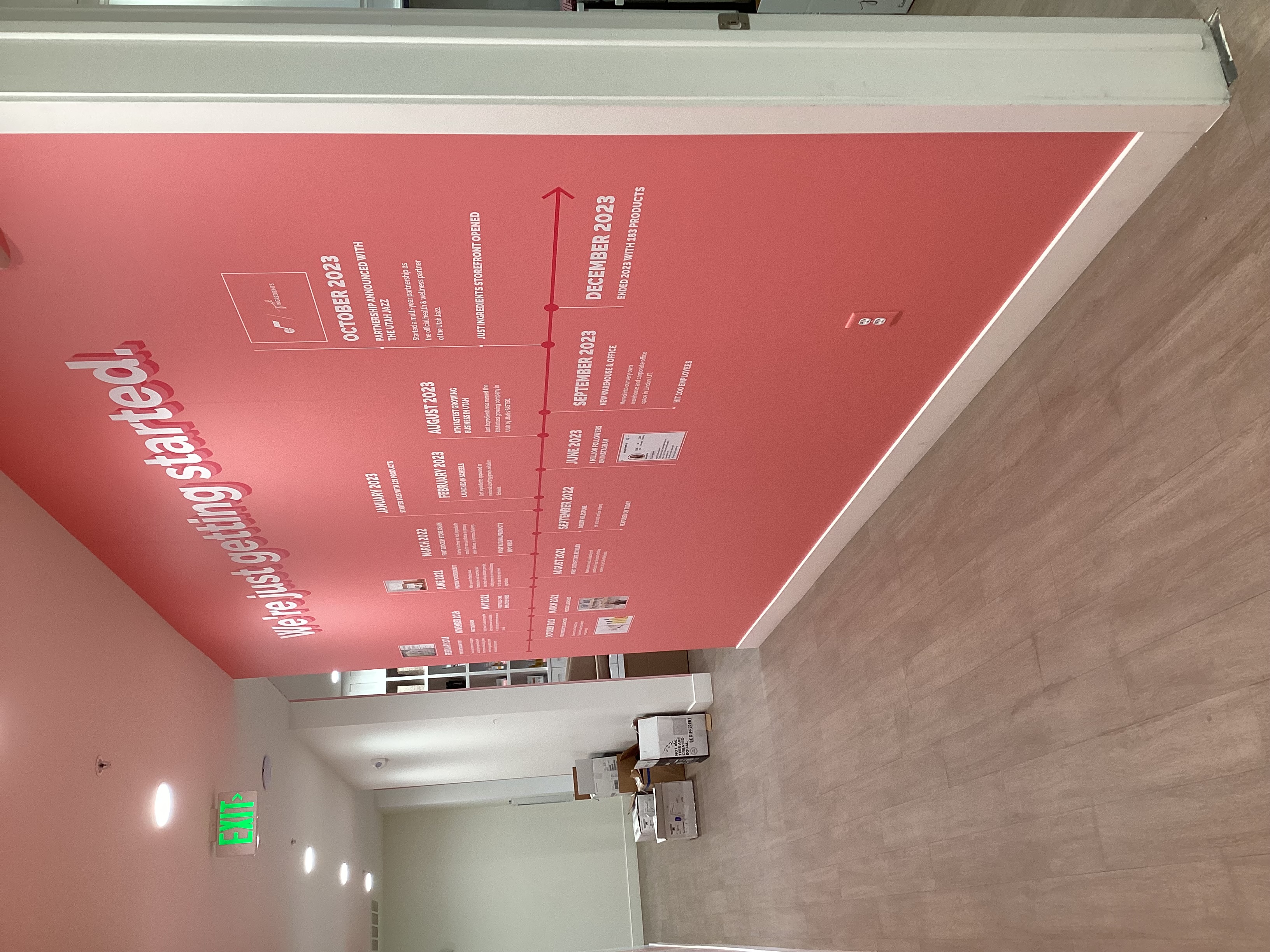 Wall mural of a timeline showing the growth of a company over time