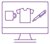Graphic showing a mug, T-Shirt, and pen on a desktop computer.