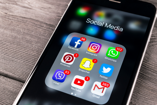 Image showing close up of smart phone social media icons.