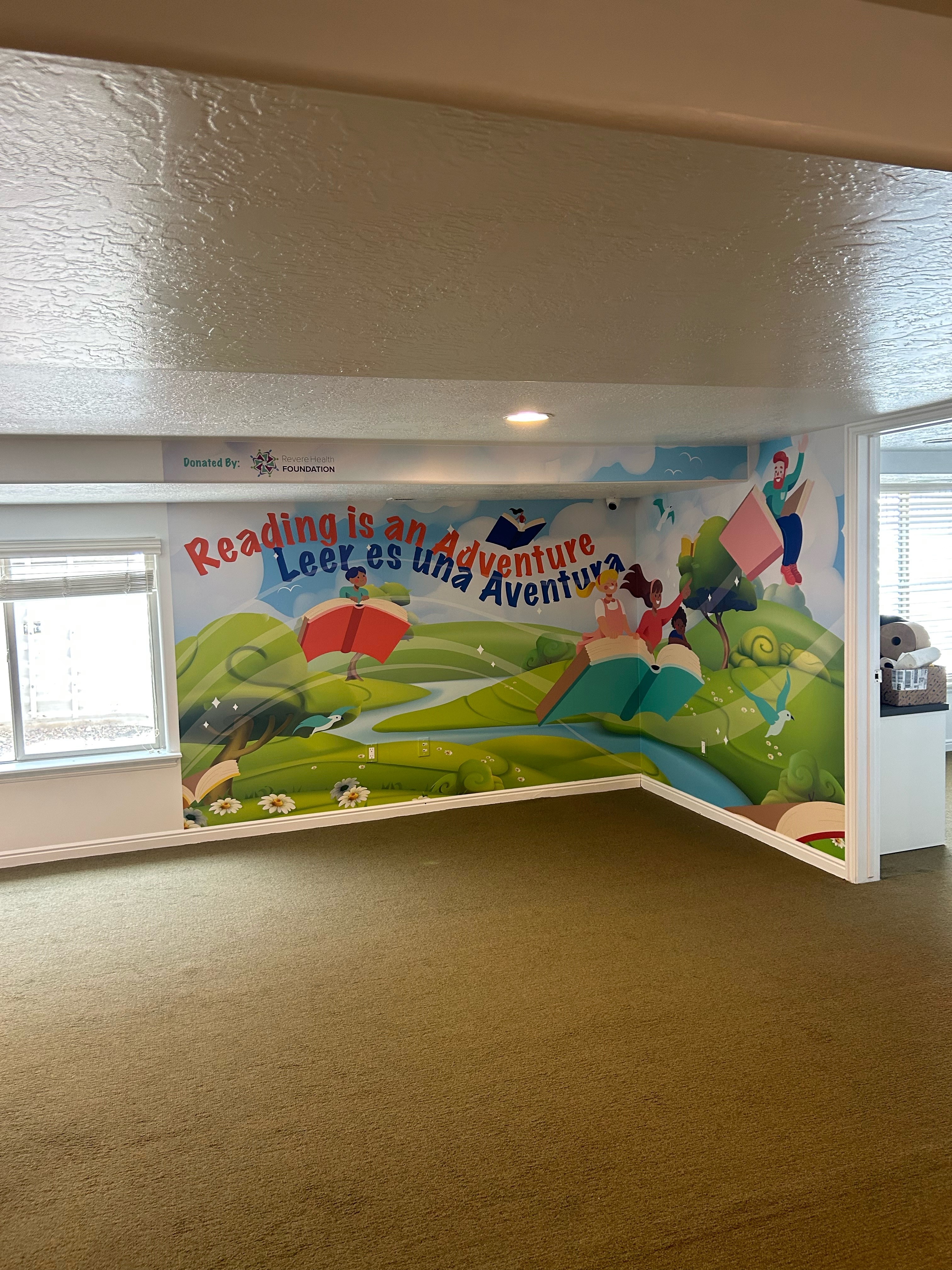 Two wall wrapped in a wall murals.