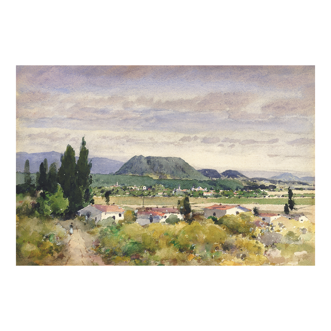 Paisaje con pueblo y montaña - Cuadro decorativo personalizado | Megaprint