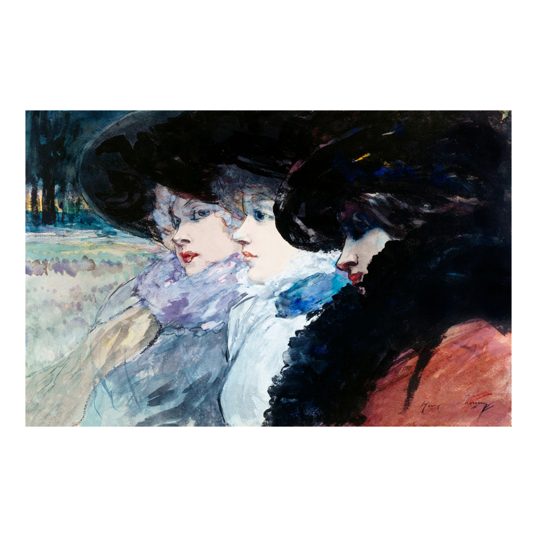 Tres mujeres con grandes sombreros - Cuadro decorativo personalizado | Megaprint