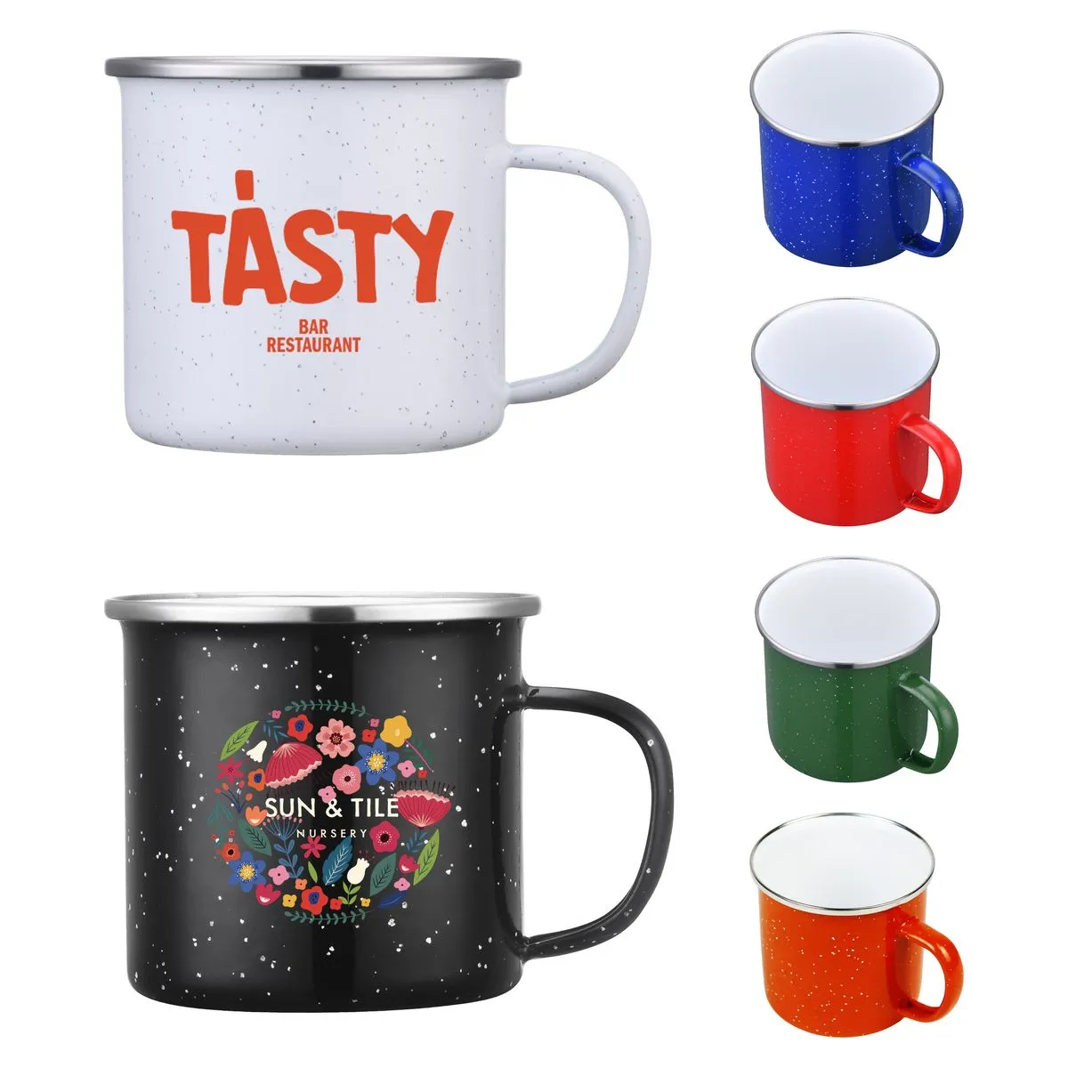 Enamel Mug with Stainless Steel Rim - 16 Oz.