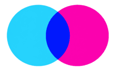 Cyan and magenta CMYK inks combining to create blue
