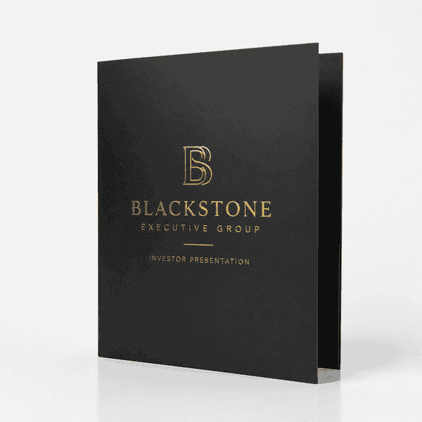 Black and Gold Presentation Folder Black custom presentation folder with premium gold accents