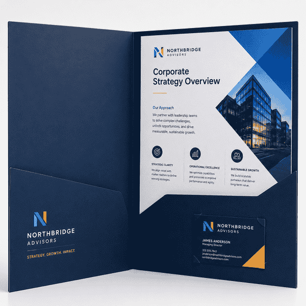 Open Custom Corporate Presentation Folder Open custom printed corporate presentation folder with interior pockets