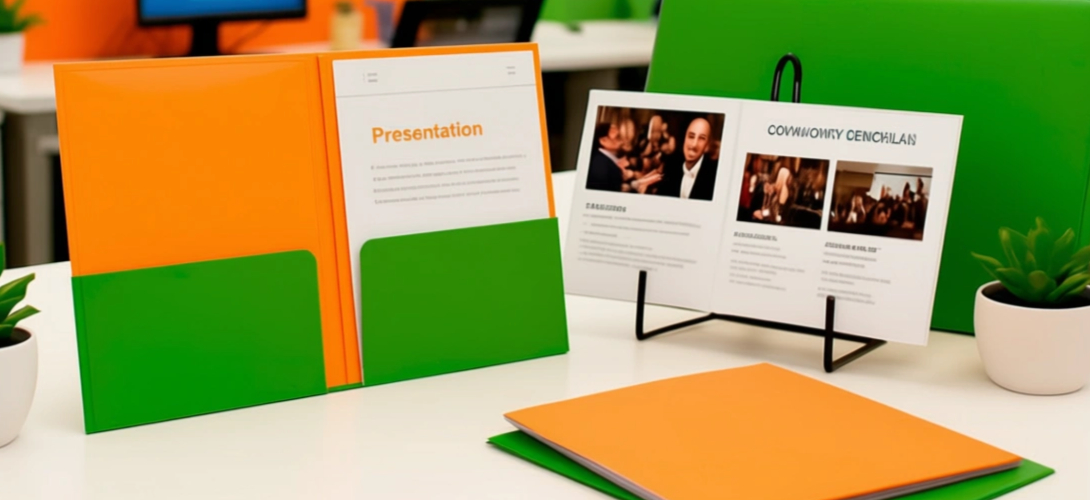 Custom printed presentation folders with pockets inserts and business card slits