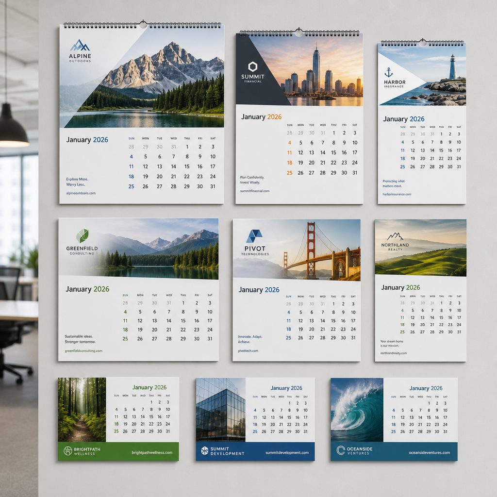 Custom calendar printing options and binding details