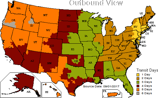 UPS ground shipping transit map