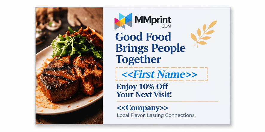 Variable data printing example showing personalized print design and merged customer information