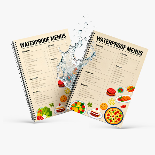 Spiral bound waterproof restaurant menu books printed on synthetic pages