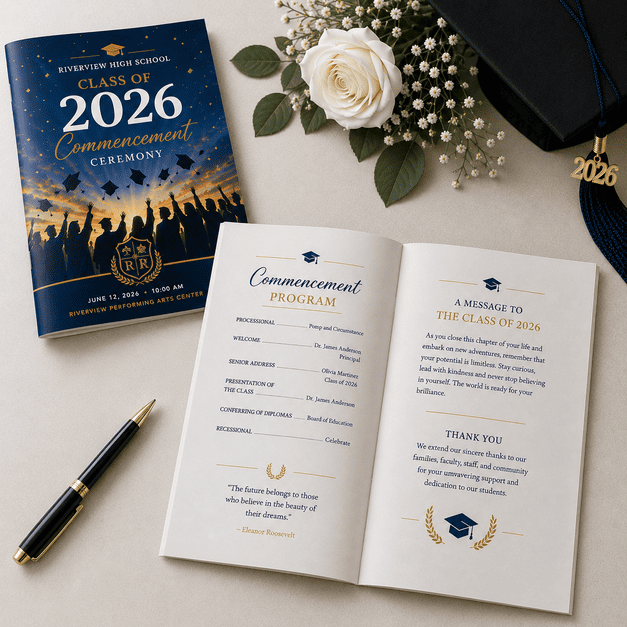 Commencement Program Printing for Class of 2026 Graduation Ceremony Booklets
