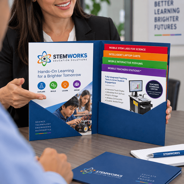 Custom Presentation Folder Printing with Cascading Stepped Inserts for Education Meetings