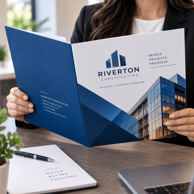 Custom Presentation Folder Printing for Construction Company Marketing Materials