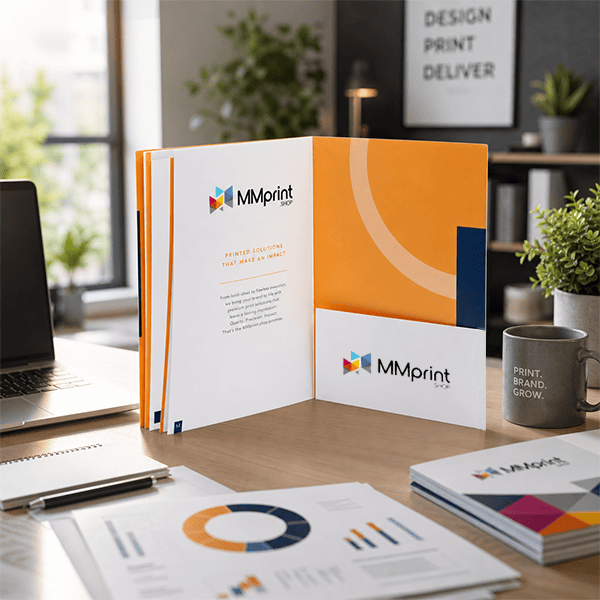 Custom Presentation Folder Printing for Orange Branded Pocket Folders