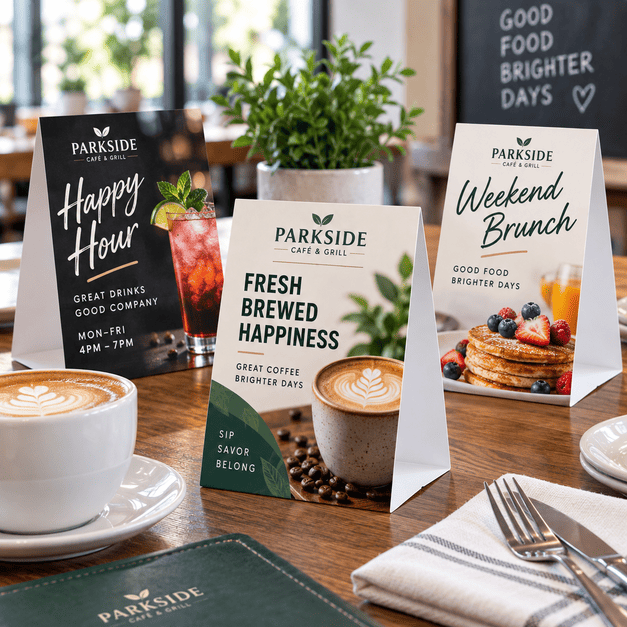 Custom Table Tent Printing for Cafe Promotional Signs