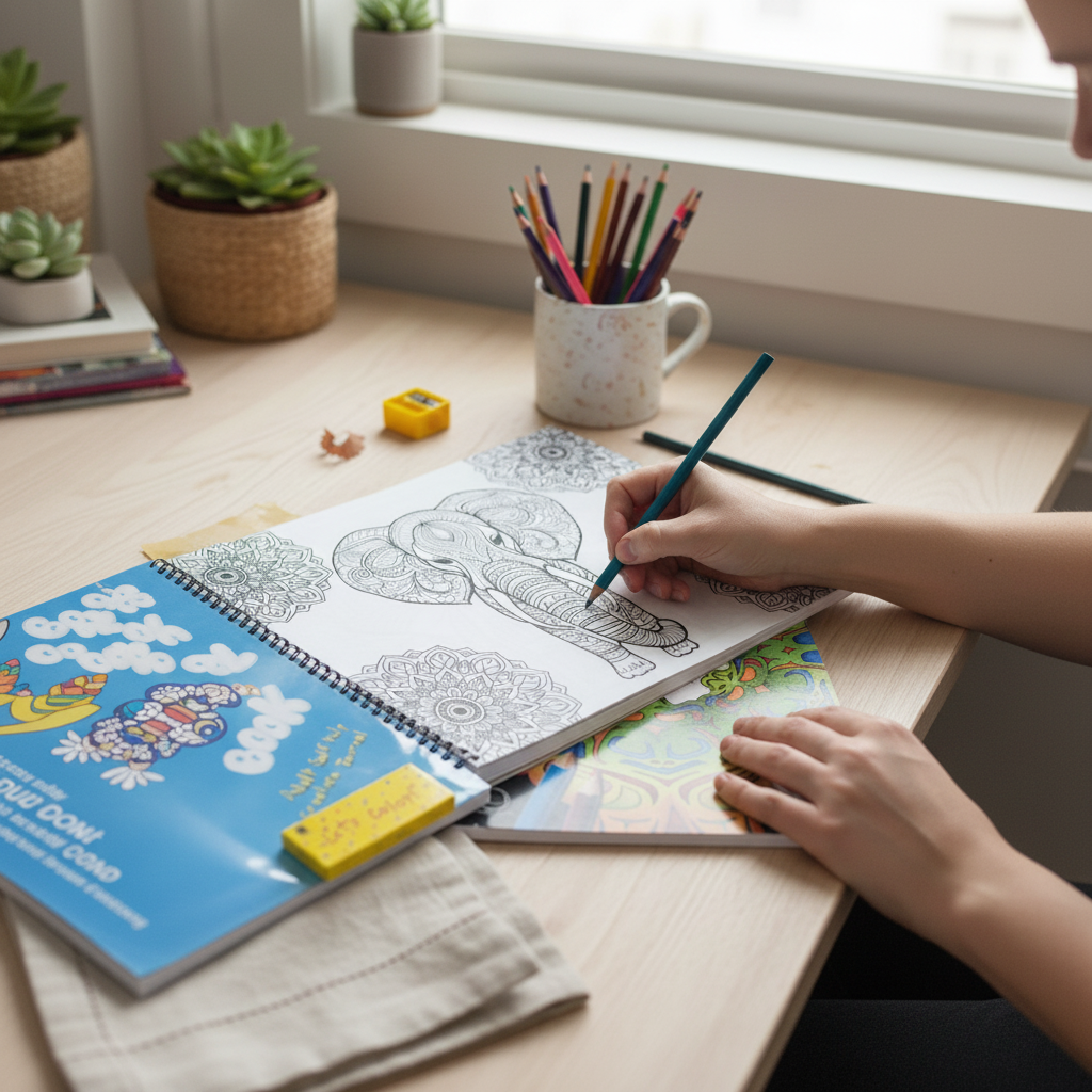 Custom Printed Coloring Book with Colored Pencils