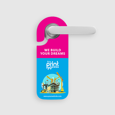 Door hanger marketing material on a door