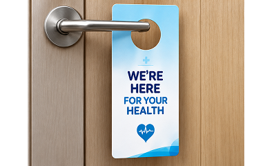 Door hanger marketing material on a door