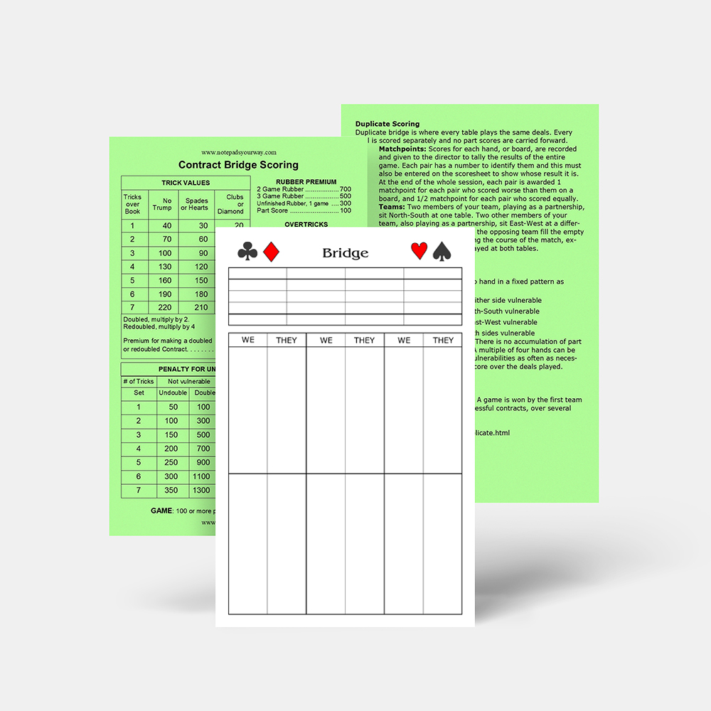 Basic Bridge Score Pads