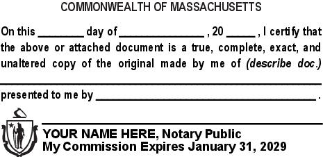 Massachusetts (MA) - Seal Design #1 - True Copy